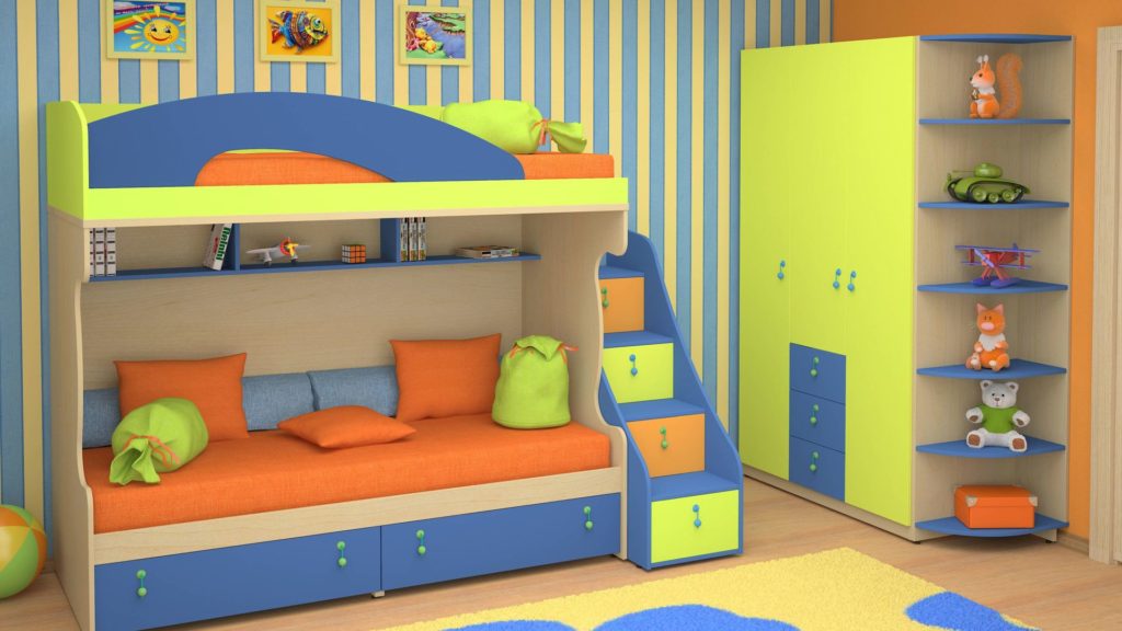 двухъярусная детская кровать с ящиками и лестницей
